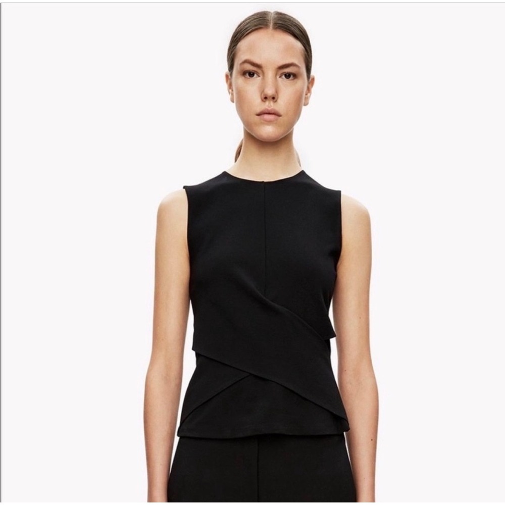 Theory Parthenia Ponte Cross Black Sleeveless Top M Structured Chic Office